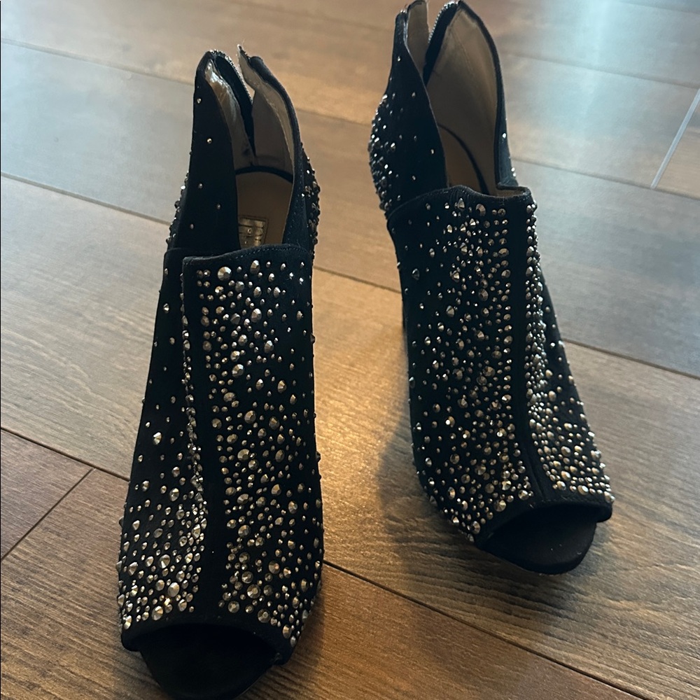 INC International Concepts Black Crystal Peep-Toe Ankle Booties - Picture 3 of 8